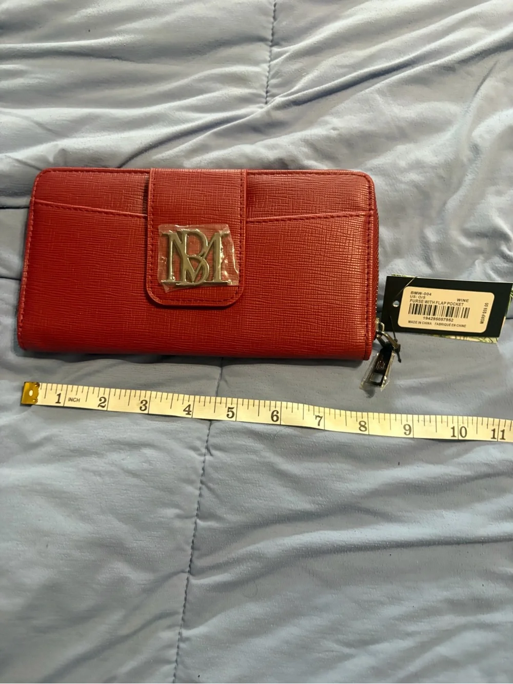 Badgley Mischka Red Textured Leather Wallet Clutch